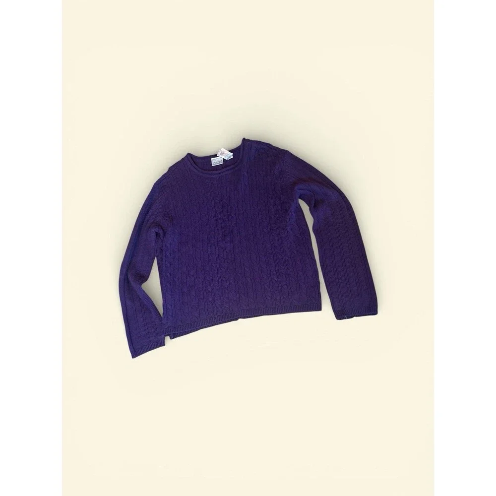 Eggplant Purple Cable Knit Sweater Women XL 100% Cotton Villager Sport Claiborne - Picture 3 of 10